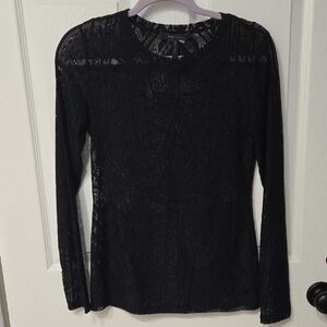 BCBGMaxAzria Black Long Sleeve Lace Top Small